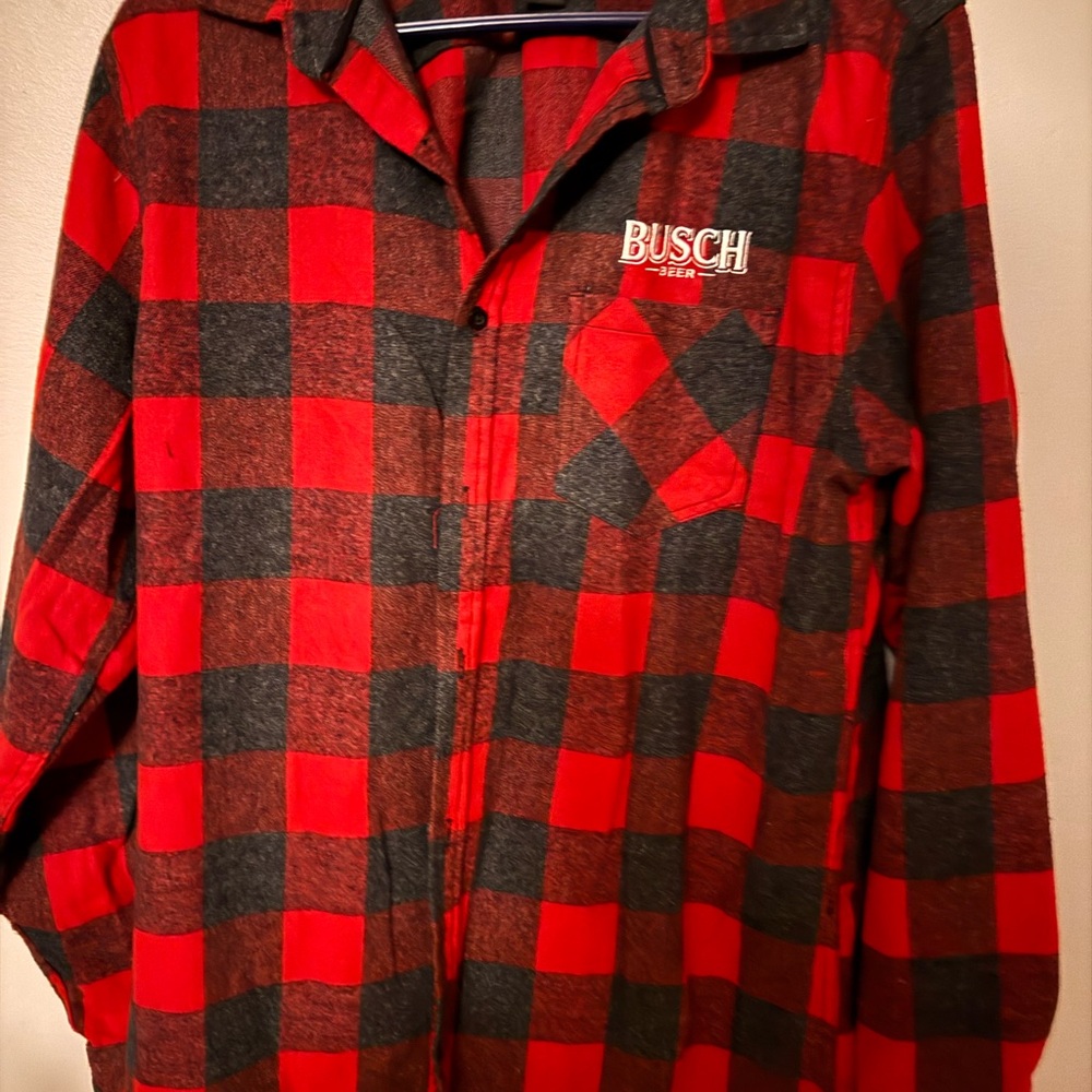 Busch Beer Red and Black Plaid Shirt